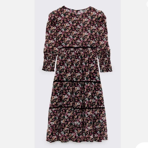 Zara midi floral long sleeves dress size XL fits L - Picture 5 of 10